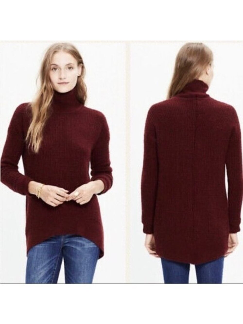 MADEWELL Wafflestitch Turtleneck Sweater Maroon Burgundy style E5271 Small